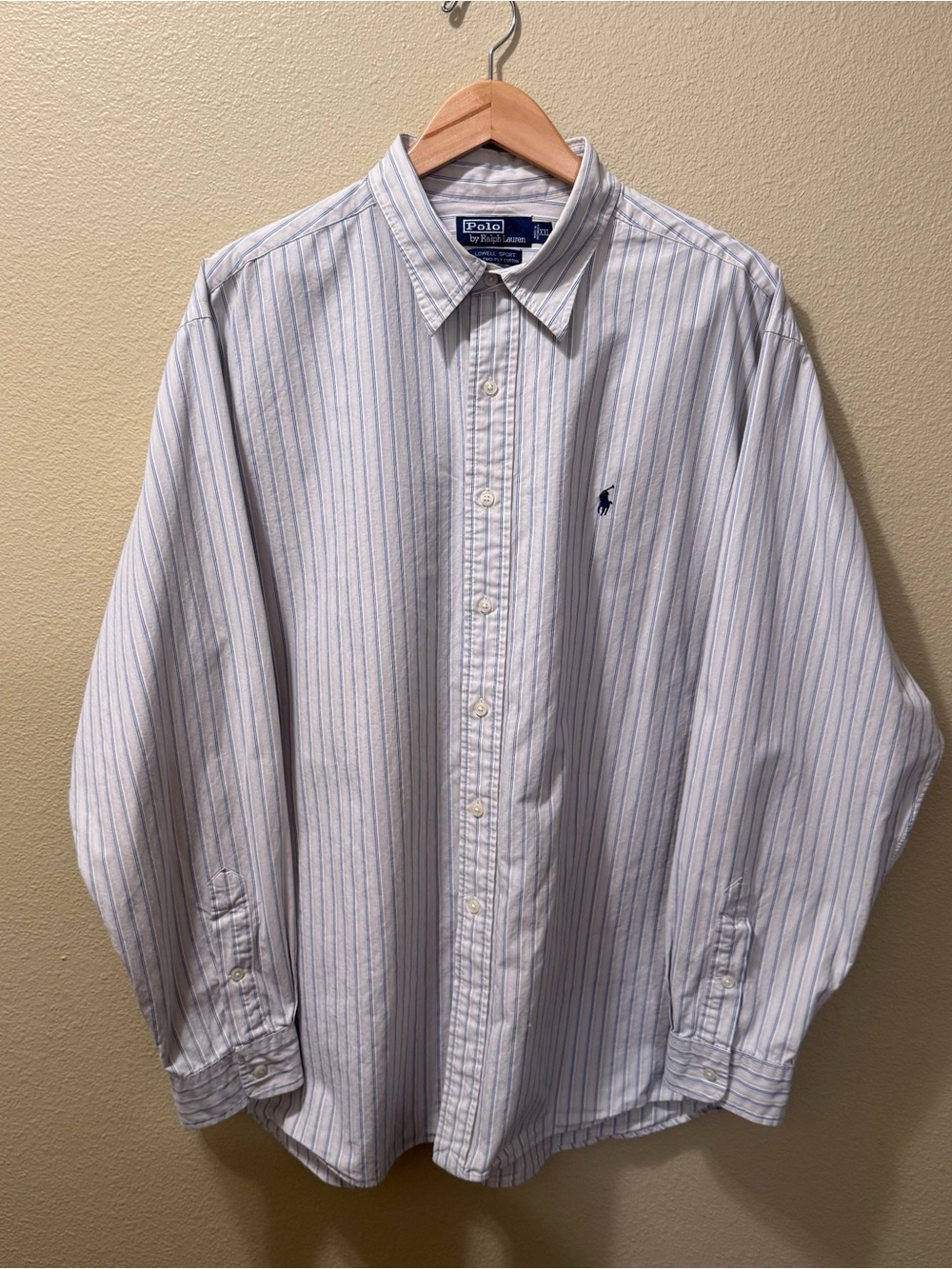 Men’s XXL Vintage Polo Ralph Lauren Lowell Sport Beige Striped Button Up Shirt